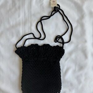 Vintage Lord&Tailor Macrame Crochet Boho Hobo Black Crossbody Bag trend 2026